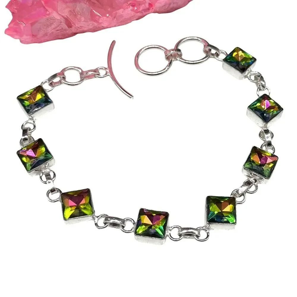 Mystic Quartz Bracelet 925 Sterling Silver Overlay